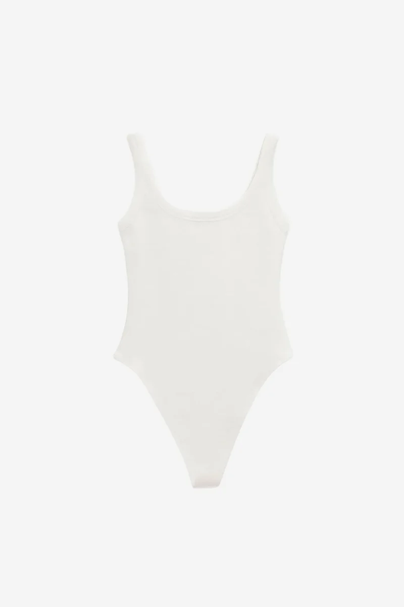 Dilvin White DILVIN Sleeveless Ribbed Cotton-blend Bodysuit for Women | Best Price UAE
