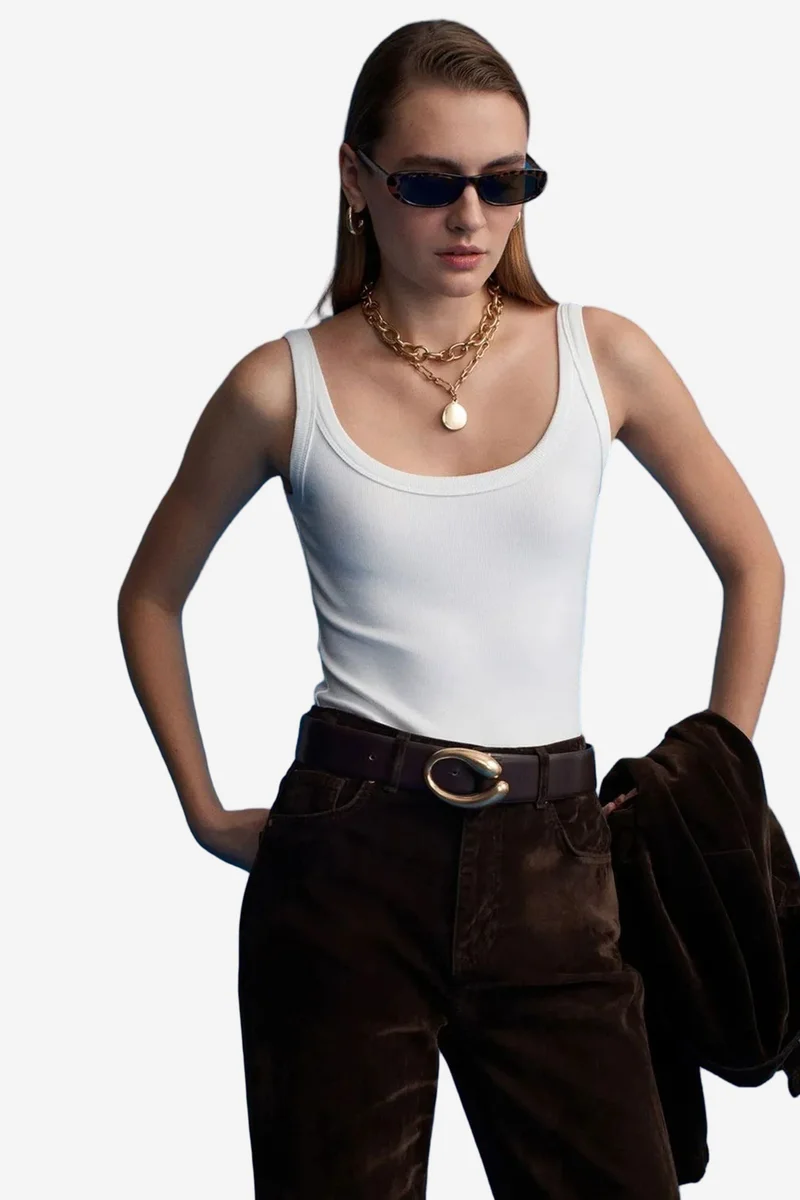 ديلفين DILVIN Sleeveless Ribbed Cotton-blend Bodysuit