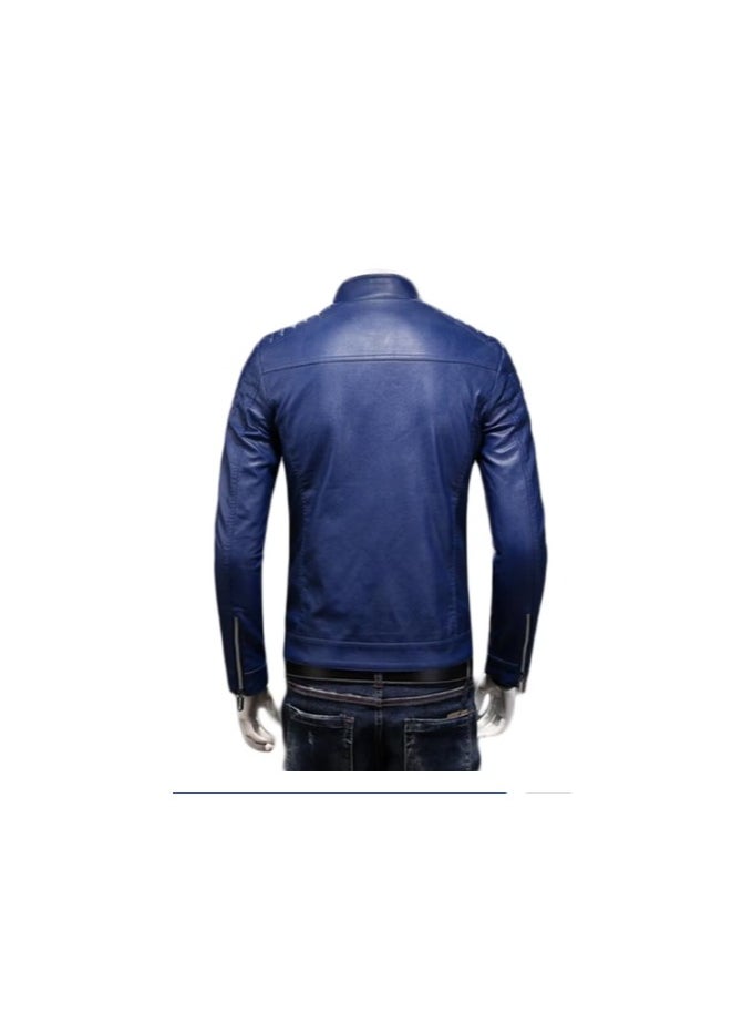 Joychic Quilted Shoulder Biker Jacket Blue  - Image 2