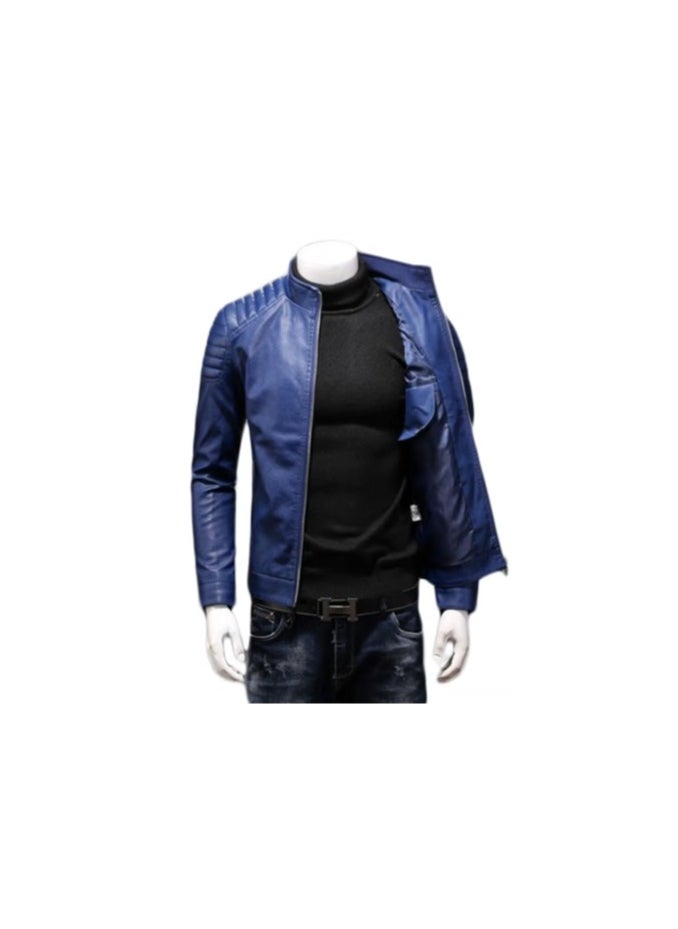 Joychic Quilted Shoulder Biker Jacket Blue  - Image 3