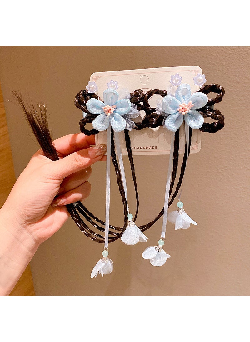 Kids Floral Hair Clips Traditional Tassel Hanfu Accessories 2# Blue 