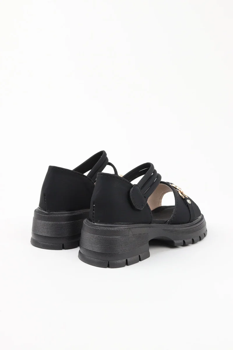 Viny BLACK VINY Girls Wedge Heel Sandals – Elegant Rhinestone Buckle Sandals for Girls, Comfortable Platform Sandals, Princess Party & Wedding Footwear for Kids (Black, Pink, White, Beige) for Women | Best Price UAE
