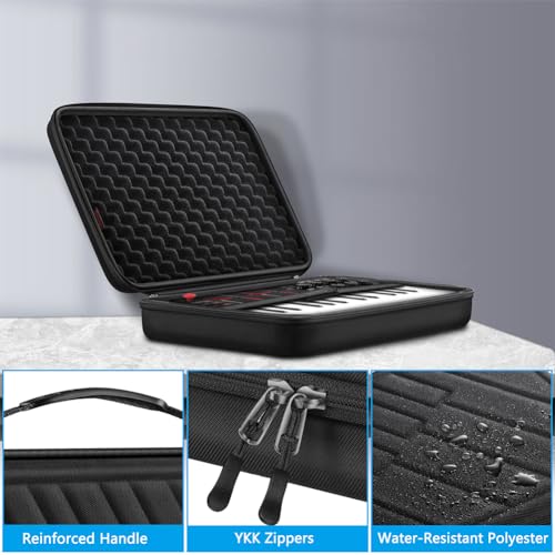 FINPAC Semi-Hard Carrying Case for AKAI Professional MPK Mini MKII & MK3 & MPK Play | Alesis V Mini 25 Key USB MIDI Keyboard Controller Case with Cable Slot for Business, Travel (Black) - Image 3