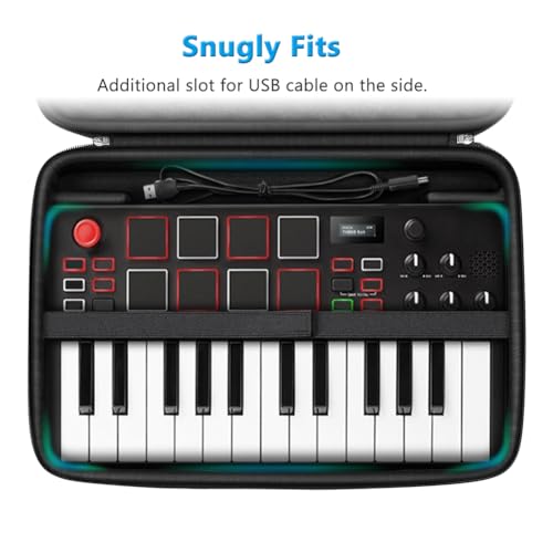 FINPAC Semi-Hard Carrying Case for AKAI Professional MPK Mini MKII & MK3 & MPK Play | Alesis V Mini 25 Key USB MIDI Keyboard Controller Case with Cable Slot for Business, Travel (Black) - Image 4