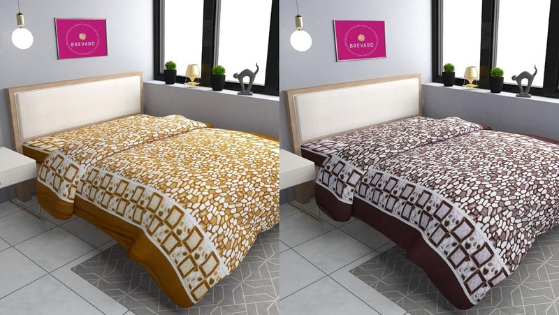 BREVARD BREVARD Single Bed Woolen Fabric Geometric Quilt CoverDuvet CoverRajai CoverBlanket Cover for Winters 70x90 Inches Mustard and Brown Combo of 2  - Image 1