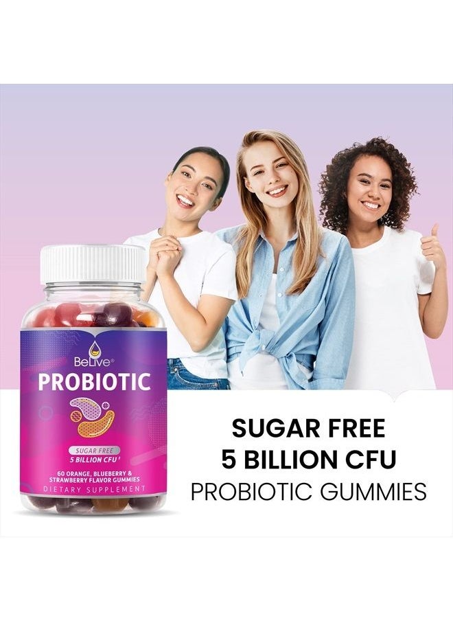 BeLive Probiotic Gummies - Probiotics with 5 Billion CFUs for Digestive Health, Men, Women & Kids - for Immune Support, Sugar Free & Vegan | 60 Ct – Blueberry, Strawberry & Orange  - Image 4