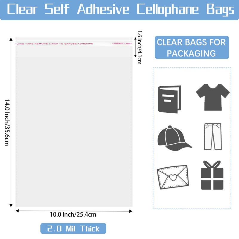 Qoiuso Clear Self-Sealing Cellophane Bags: 100Pcs 10X14 Inche Sealable Poly Plastic Shipping Bags For Small Business Packaging Clothing  Shirt  Gifts  Decorative Wrappers  Party Favors And More - Image 2