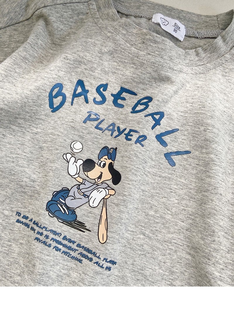 إسكدنيا طفل يطبع فضفاض قصير كم T-shirt والسراويل الصيف عارضة تناسب رمادي - Image 2