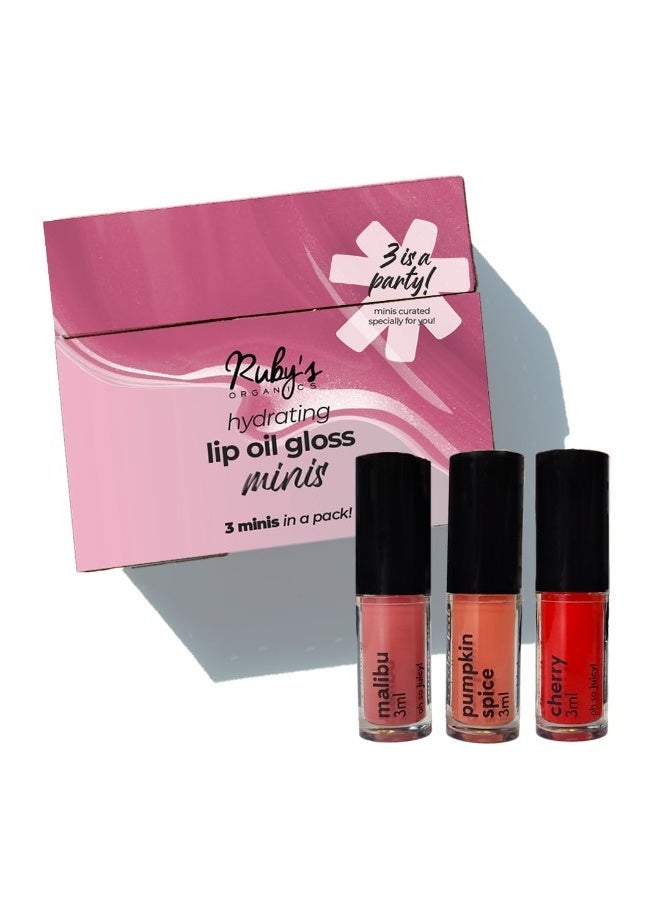 RUBY's ORGANICS Mini Lip Oil Gloss for Women and Girls,All Skin Tones-Moisturizing, Long Lasting,Non Sticky & Non Drying,Glossy Texture, Natural Lip Makeup-Malibu, Pumpkin Spice and Cherry (Pack of 3) - Image 1