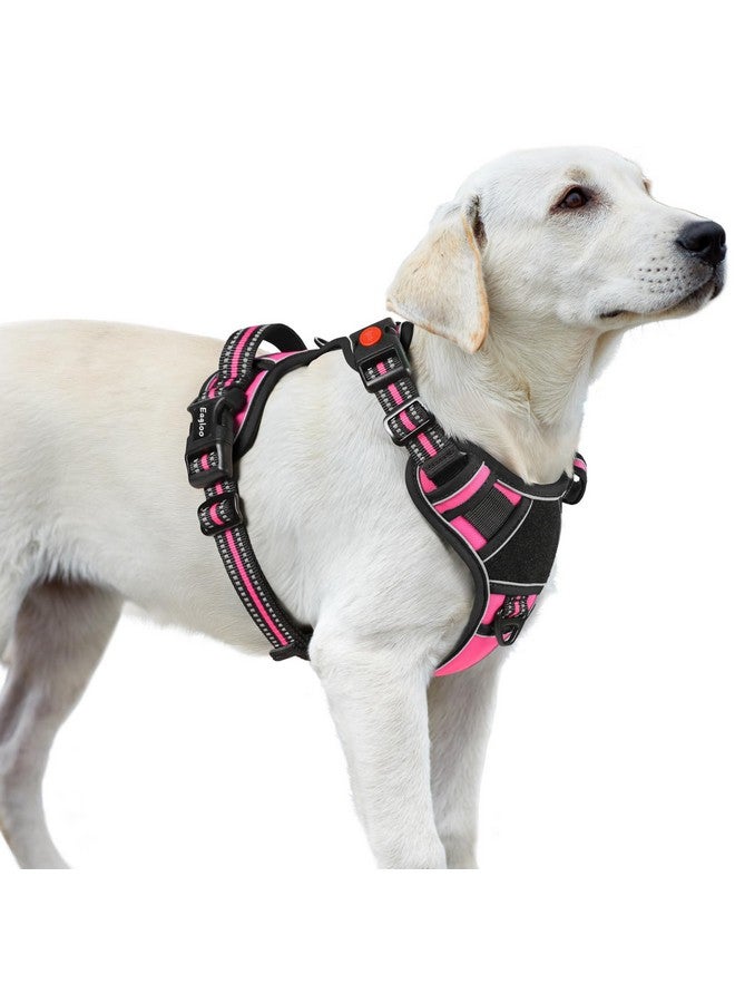 Eagloo Dog Harness for Large Dogs, Easy Wearing with 3 Buckles, Adjustable No Pull Pet Harness with 2 Rings for Walking, No Chock Reflective Soft Padded Vest with Control Handle, Pink & Black, L - Image 1