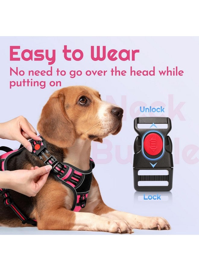 Eagloo Dog Harness for Large Dogs, Easy Wearing with 3 Buckles, Adjustable No Pull Pet Harness with 2 Rings for Walking, No Chock Reflective Soft Padded Vest with Control Handle, Pink & Black, L - Image 3