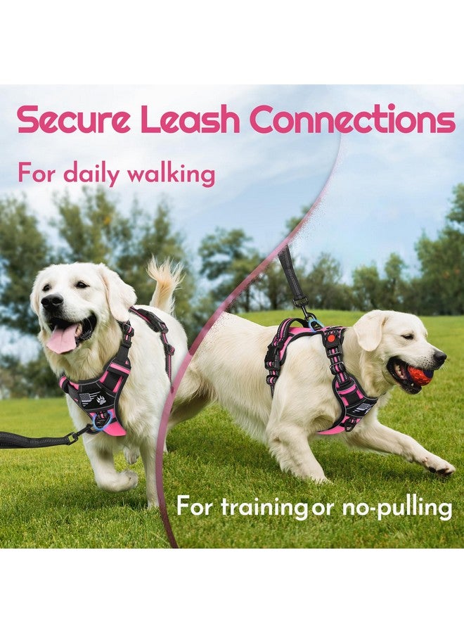 Eagloo Dog Harness for Large Dogs, Easy Wearing with 3 Buckles, Adjustable No Pull Pet Harness with 2 Rings for Walking, No Chock Reflective Soft Padded Vest with Control Handle, Pink & Black, L - Image 4