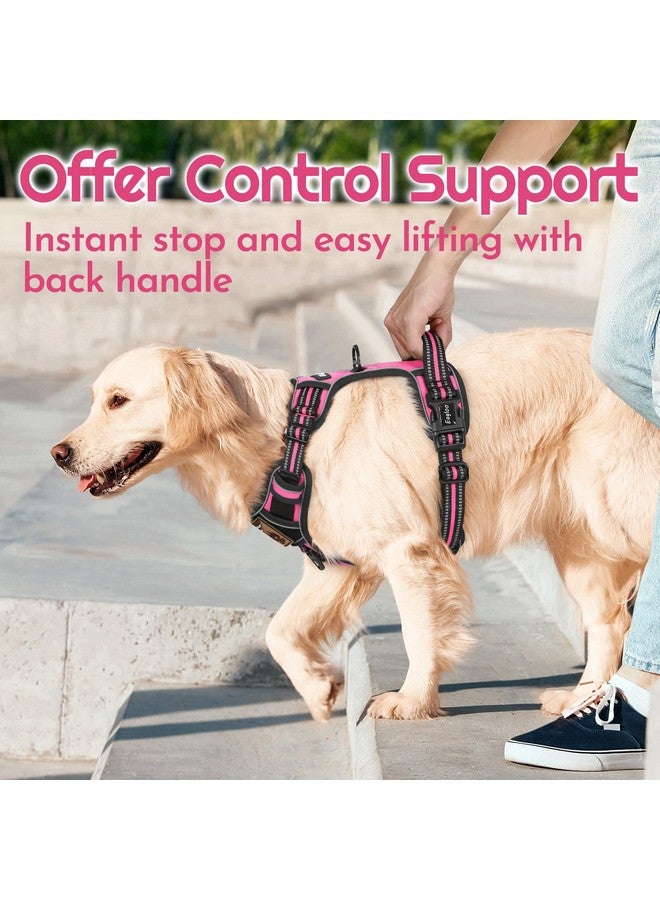 Eagloo Dog Harness for Large Dogs, Easy Wearing with 3 Buckles, Adjustable No Pull Pet Harness with 2 Rings for Walking, No Chock Reflective Soft Padded Vest with Control Handle, Pink & Black, L - Image 5