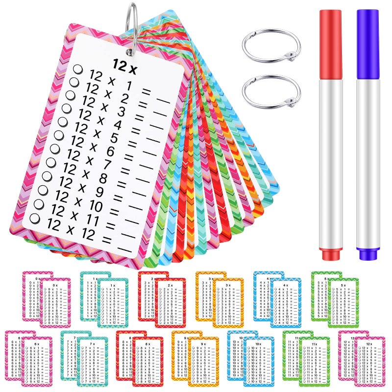 Geyee 51 Pcs Multiplication Flashcards with Dry Erase Markers and Rings Math Educational Multiplication Flashcards Timetable Charts for 1st to 3rd Grades Fun Learning with Math Game - Image 3