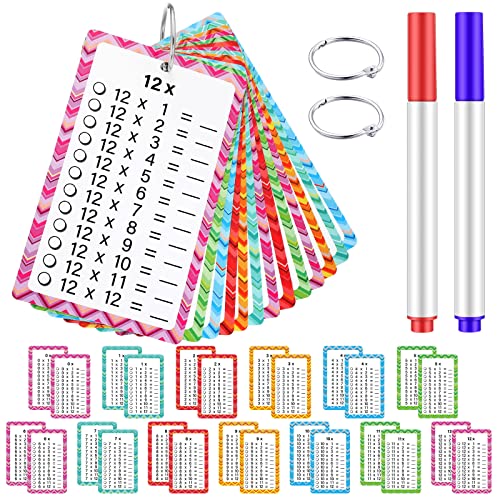 Geyee 51 Pcs Multiplication Flashcards with Dry Erase Markers and Rings Math Educational Multiplication Flashcards Timetable Charts for 1st to 3rd Grades Fun Learning with Math Game - Image 1