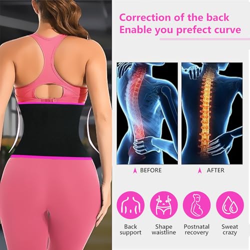 AMZBOSS Waist Trainer for Women Lower Belly Fat, Waist Sweat Band for Women, Belly Band Sweat Belt, Stomach Wrap, Body Shaper, Great Gym Accessories for Sauna, Working Out, Fitness (Silver/Pink, Medium) - Image 4