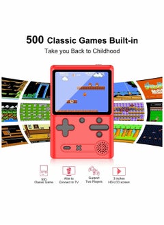 SYOSI Retro Handheld Game Console with 500 Classical FC Games 3.0 Inches Screen Portable Video Game Consoles Handheld Video Games Support for Connecting TV and Two Players, Red  - Image 2