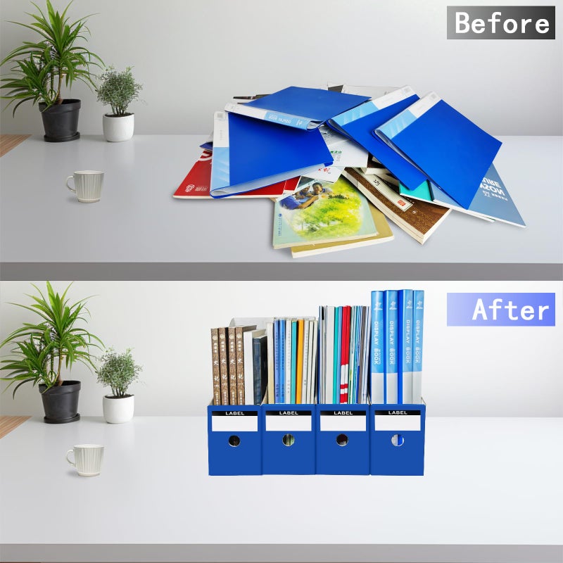 Limitliho 2 Pack Cardboard Magazine File Holder for Desktop ï¼ŒBlue Book Bins for Classroom Library, Office or Home, Vertical Paper Boxes for Storage with Label(10.6" H x 10.2" L x 3.5" W in) - Image 5