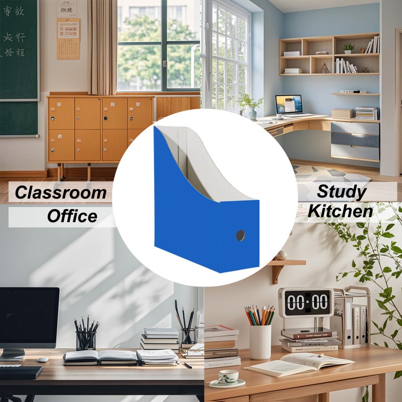 Limitliho 2 Pack Cardboard Magazine File Holder for Desktop ï¼ŒBlue Book Bins for Classroom Library, Office or Home, Vertical Paper Boxes for Storage with Label(10.6" H x 10.2" L x 3.5" W in) - Image 4