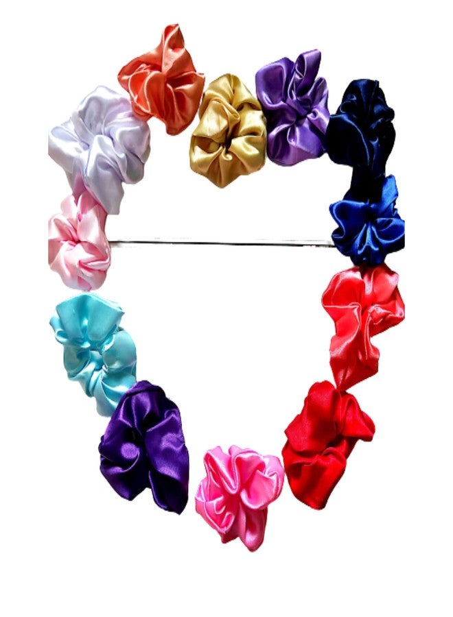DLK Satin Fabric Soft Silky Scrunchies For Women And Girls, Ponytails Holders Multicolor Soft Silky Scrunchies For Elastic Hair Bands Pack Of 12 - Image 1