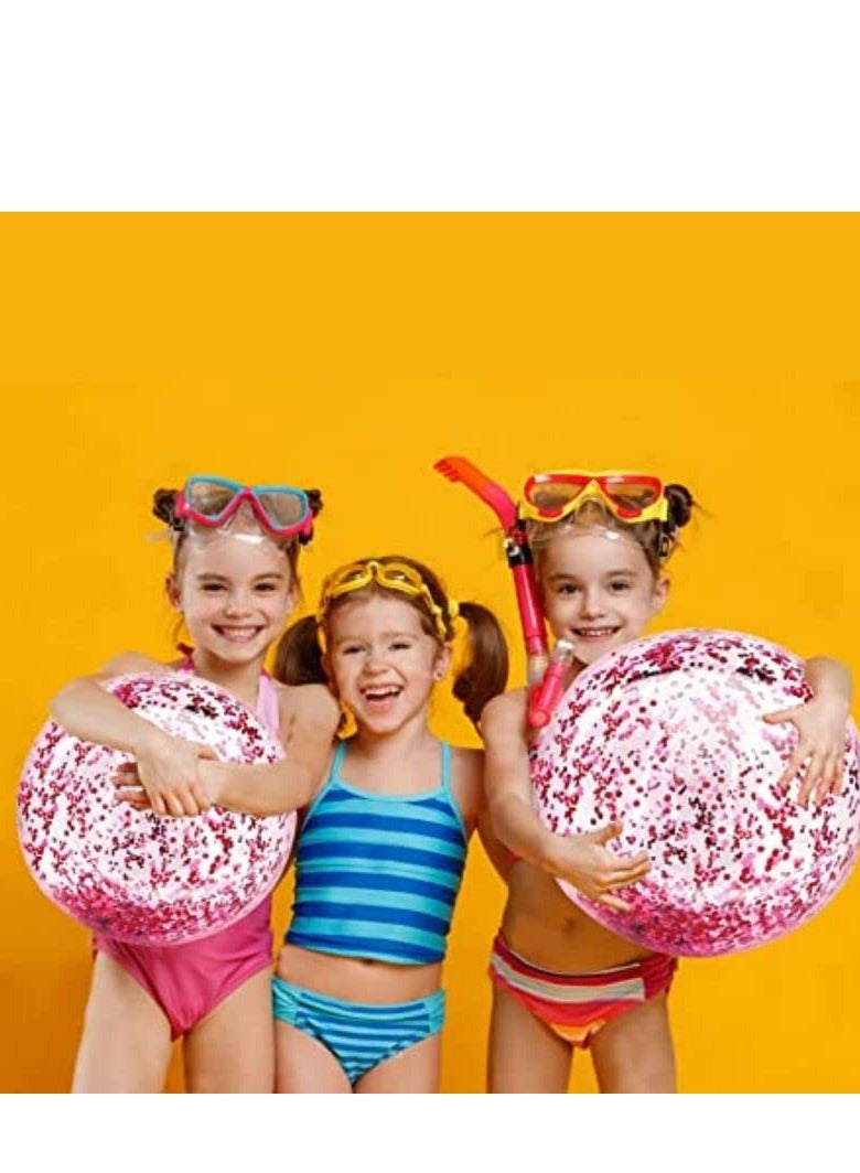 5 عبوات من كرات الشاطئ الترتر مقاس 24 بوصة و16 بوصة لعبة حمام السباحة العملاقة كرات النثار اللامعة القابلة للنفخ كرات الشاطئ الشفافة لعبة حمام السباحة والشاطئ - Image 3