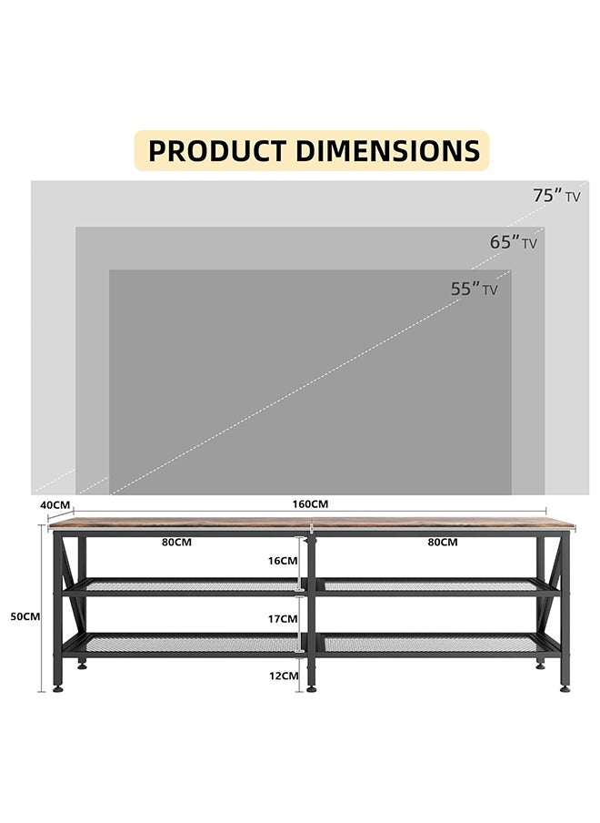 SKY-TOUCH SKY-TOUCH TV Stand : Modern TV Table Wide TV Entertainment Center with Storage Shelves Sturdy Wooden TV Console Table with Metal Frame for Living Room  - Image 3