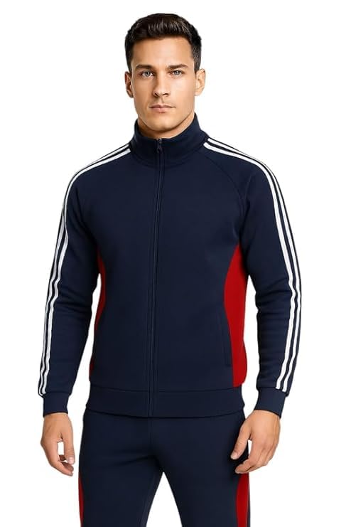Krystle Comfort Fit Tracksuit Set – Men’s Sports Jacket with Pajama Pants (Blue,Large) (Special For Fitness) - Image 1