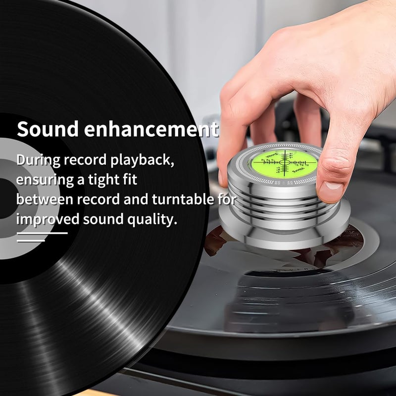 VIBORG LP628S Record Weight Disc Stabilizer, Silver 60Hz Turntable Level, 280G (9.9 OZ) HiFi 3 in 1 Vibration-Proof Vinyl Clamp with Bubble Leveling (60Hz, Silver) - Image 4
