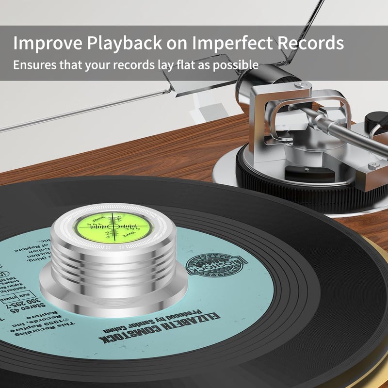 VIBORG LP628S Record Weight Disc Stabilizer, Silver 60Hz Turntable Level, 280G (9.9 OZ) HiFi 3 in 1 Vibration-Proof Vinyl Clamp with Bubble Leveling (60Hz, Silver) - Image 5