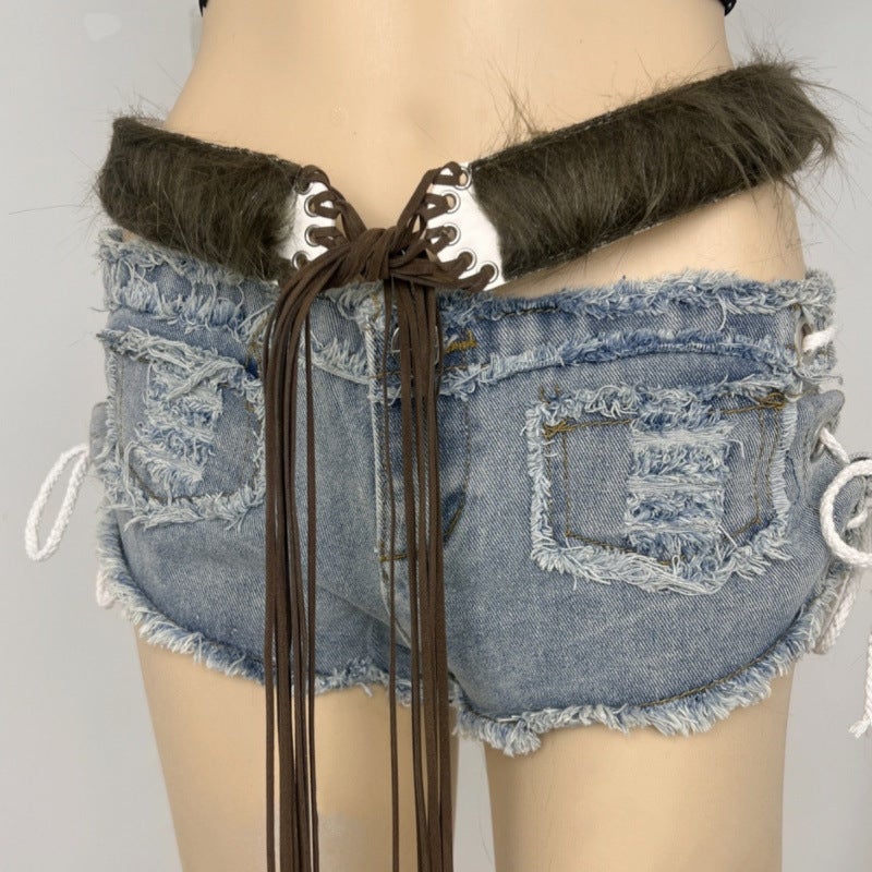 New Rabbit Fur Belt D. I .A Ootd Mao Mao Belt Europe And America Spice Girl Waist Cover Wide Belt - Image 4