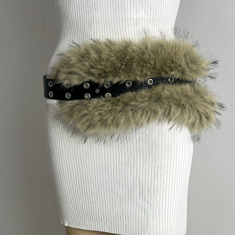 New Rabbit Fur Belt D. I .A Ootd Mao Mao Belt Europe And America Spice Girl Waist Cover Wide Belt - Image 1