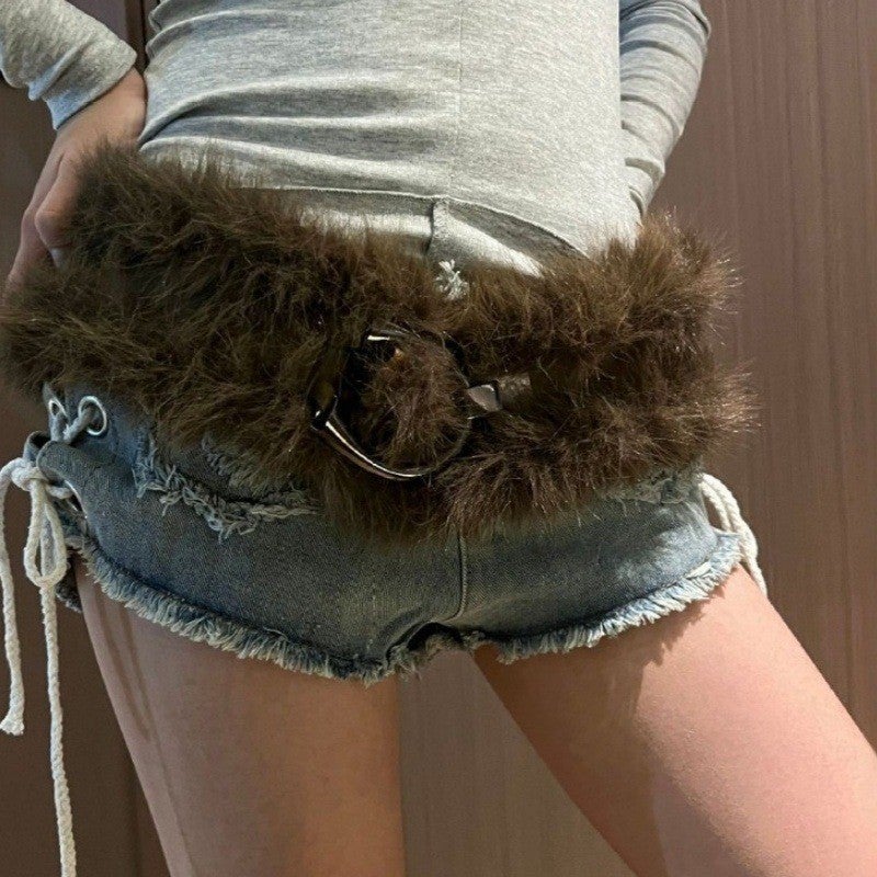 New Rabbit Fur Belt D. I .A Ootd Mao Mao Belt Europe And America Spice Girl Waist Cover Wide Belt - Image 5