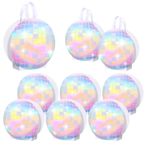 Kolldenn 24 Pcs Disco Ball Holographic Gift Bags Disco Party Favor Iridescent Paper Treat Bags 70s 80s 90s Birthday Party Supplies with Handles for Candy Goodies Wedding Bachelorette Decorations - Image 1
