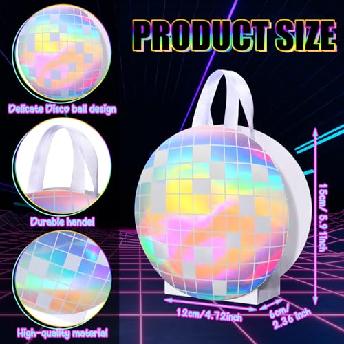 Kolldenn 24 Pcs Disco Ball Holographic Gift Bags Disco Party Favor Iridescent Paper Treat Bags 70s 80s 90s Birthday Party Supplies with Handles for Candy Goodies Wedding Bachelorette Decorations - Image 3