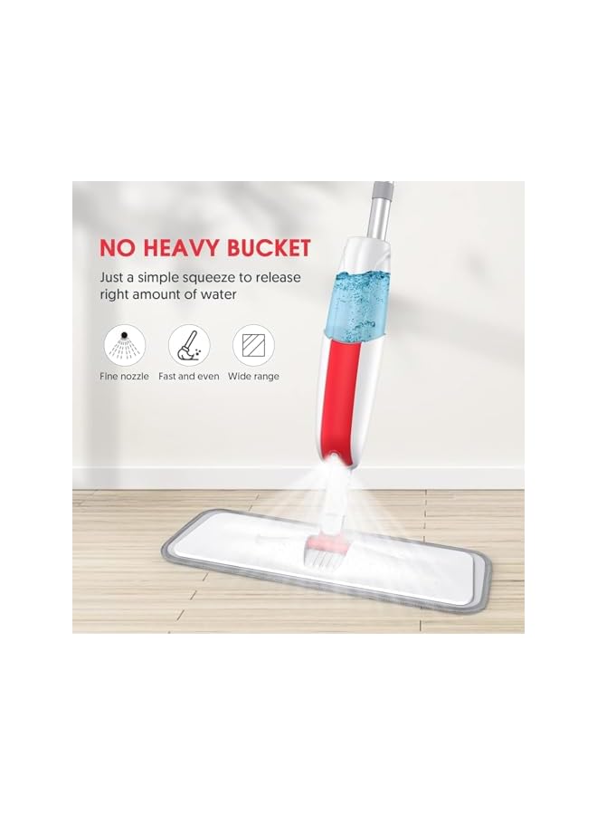 PROMASS HOME ESSENTIAL Spray Mop for Floor Cleaning – 360° Microfiber Mop with Water-Locking Cloth, Fine Mist Nozzlel, One-Handed Operation for Cleaning Kitchen, Wood, and Ceramic Tile Floors, Red - Image 2