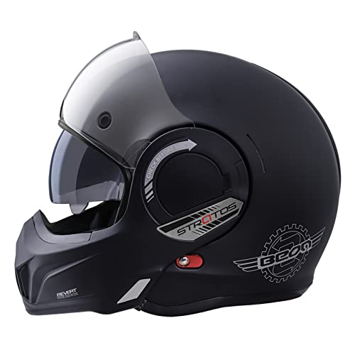 BEON Modular Full Face Helmet DOT Approved, 2-in-1 180° Flip-up Open face Street Bike Helmet, Dual Visors Pilot Style Helmet for Men Adult (S-XXL) - Image 1
