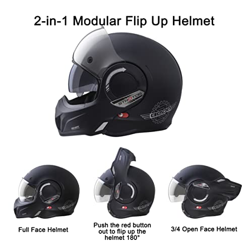 BEON Modular Full Face Helmet DOT Approved, 2-in-1 180° Flip-up Open face Street Bike Helmet, Dual Visors Pilot Style Helmet for Men Adult (S-XXL) - Image 4