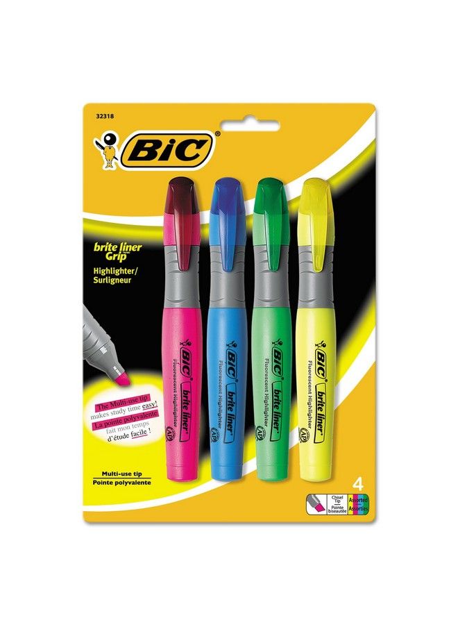 Bic Blmgp41Asst Brite Liner Grip Highlighter Chisel Tip Assorted Colors 4/Set - Image 1
