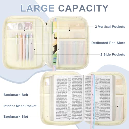 Iqimott Personalized Initial Bible Cover Case for Women Girls Kid - Large Quilted Bible Case with Handle, Stylish Chenille Letter Bag Study Supplies, Perfect Christmas Gifts for Christians (Blue Flower-L) - Image 4