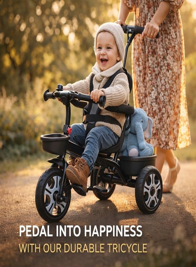 Maanit | Easy to Ride Baby Tricycle with Parental Control Handle with Water Bottle | Kids Storage Basket and Bell | Foldable Footrest | for Kids, Boys, Girls of 1 to 5 (Grey) - Image 5
