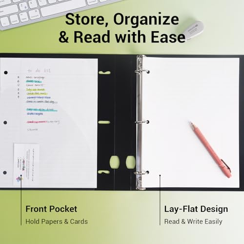 MUKAWA 1 Inch 3 Ring Binder, D-Ring Binder Holds 250 Sheets, PP Cover with Writable Spine Label, Lay-Flat Design, Letter Size 8.5x11, Lightweight for School, Office & Home Organization, 1 Pack, Black - Image 3