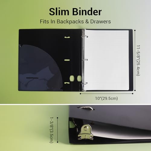 MUKAWA 1 Inch 3 Ring Binder, D-Ring Binder Holds 250 Sheets, PP Cover with Writable Spine Label, Lay-Flat Design, Letter Size 8.5x11, Lightweight for School, Office & Home Organization, 1 Pack, Black - Image 2