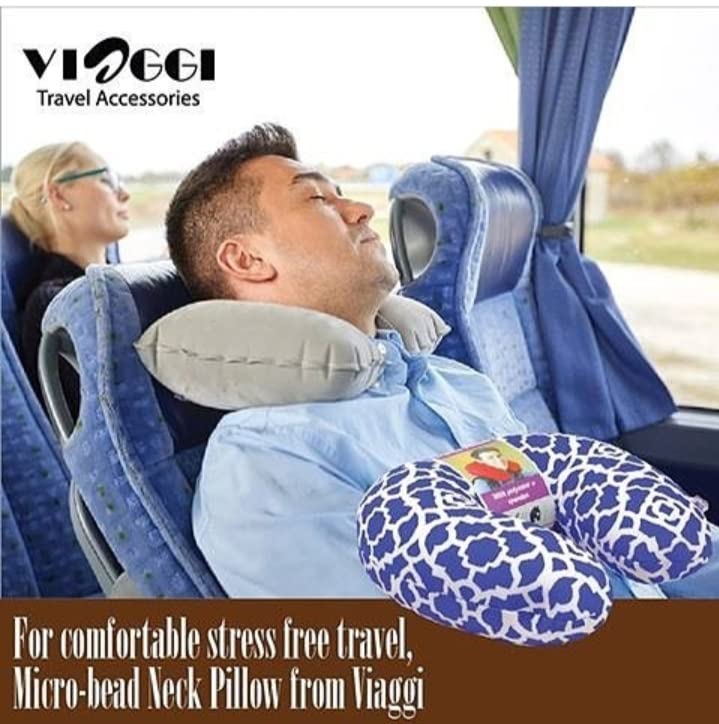 Viaggi Microbeads U Shape Neck Pillow for Travel and Relief Neck Pain Cervical Orthopedic Pillow Minidot Pink - Image 4