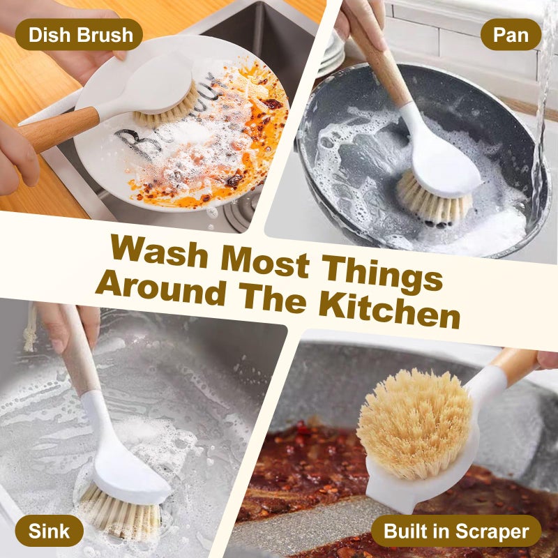 XYFuuee 5 Pack Dish Bottle Brush Set with 5-in-1 Cup Cleaning Brush, Dish Scrub Long Handle Brush with Scraper Tip, 3 Straw Cleaner Brushes, Washing Kitchen Sink Pot Pan Water Bottle Stove - Image 4