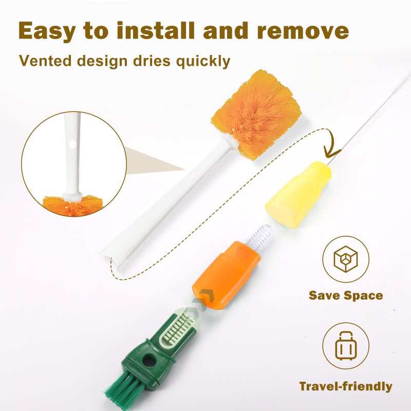XYFuuee 5 Pack Dish Bottle Brush Set with 5-in-1 Cup Cleaning Brush, Dish Scrub Long Handle Brush with Scraper Tip, 3 Straw Cleaner Brushes, Washing Kitchen Sink Pot Pan Water Bottle Stove - Image 3