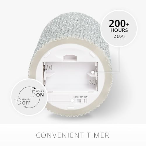 Luminara Brilliant Silver Glitter Ribbed Flameless LED Candle Moving Flame Pillar Real Wax Flat Top Timer 325 x 65 - Image 3