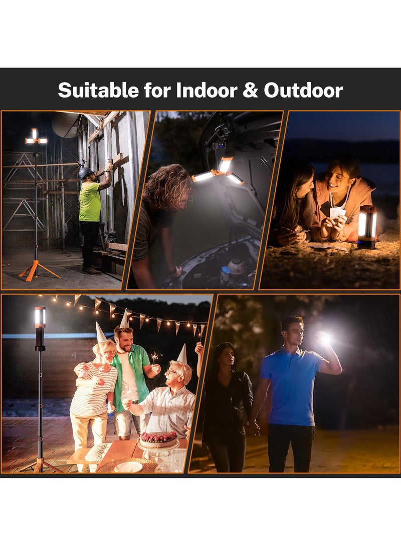 Rechargeable 10000mAh Camping Light with Stand 186cm Max Height, Cordless Work Light with 3 LED Lamp Heads, 2200 Lumens Camping Essentials Gear Emergency Flashlight with Detachable Tripod - Image 5