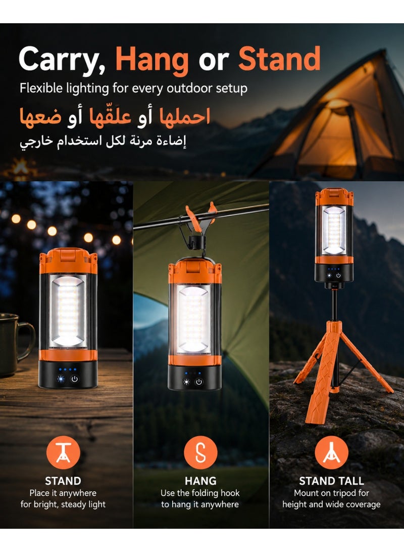 Rechargeable 10000mAh Camping Light with Stand 186cm Max Height, Cordless Work Light with 3 LED Lamp Heads, 2200 Lumens Camping Essentials Gear Emergency Flashlight with Detachable Tripod - Image 5