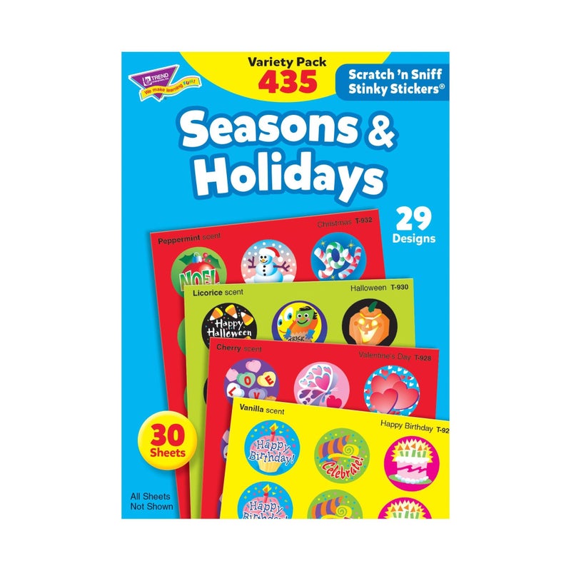 Trend Enterprises Seasons Holidays Scented Scratch N Sniff Stinky Stickers Fun for Rewards Incentives Crafts and as Collectibles 29 Different Designs 30 Sheets Included for Ages 3 and Up - Image 2