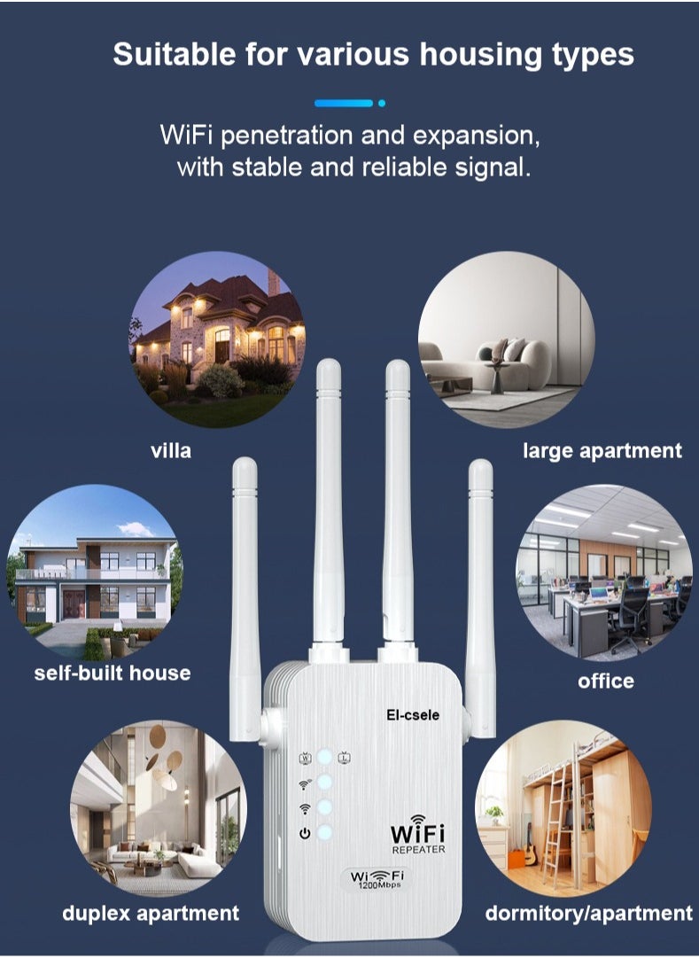 إل-سلي متوسِّط WiFi مزدوج النطاق 2.4G & 5G 1200Mbps وضع ثلاثي متوسِّط نقطة AP دليل تغطية 1722 قدم مربعة 4 هوائيات مكثفة تزاوج بضغط واحد  - Image 2